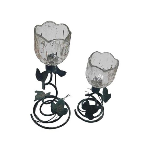 Ivy Leaves & Candle Holders Leaf PartyLite Faux Verdigris Patina 2 w/votive cups - Picture 4 of 6